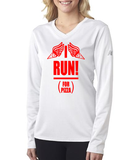 Running - I Run For Pizza - NB Ladies White Long Sleeve Shirt